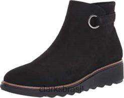 Clarks mulheres bota feminina sharon primavera clarks camurça preta com debrum tan escuro RJZRN1911 camurça preta com debrum castanho escuro