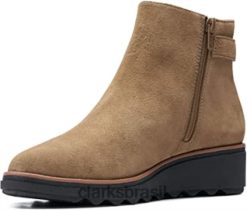 Clarks mulheres bota feminina sharon spring clarks taupe camurça RJZRN1597