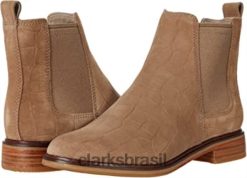 Clarks mulheres botas clarks femininas clarkdale arlo chelsea tan croc RJZRN2610 crocodilo bronzeado