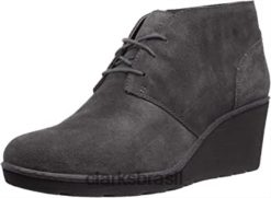 Clarks mulheres Botas de combate femininas Clarks em camurça cinza Hazen Charm RJZRN1561 camurça cinza