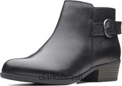 Clarks mulheres Botas femininas addiy kara de couro com bico de amêndoa no tornozelo, Clarks pretas RJZRN581