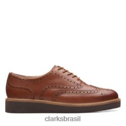 Clarks mulheres brilhante brogue clarks couro bronzeado escuro RJZRN3973 couro castanho escuro