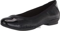 Clarks mulheres Calça Combi Clarks Feminina de Couro Preto Sara Orchid Ballet Flat RJZRN1547