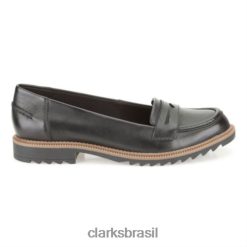 Clarks mulheres calça preta de couro milly clarks RJZRN3884 couro preto