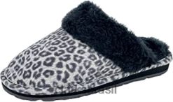 Clarks mulheres Chinelo feminino preto cinza leopardo Clarks com costas abertas em camurça e couro confortável RJZRN1704 leopardo cinza preto