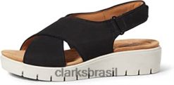 Clarks mulheres chinelos femininos un karely sun clarks RJZRN108 nobuck preto