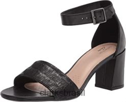 Clarks mulheres Clarks Black Interest Couro Combi Feminino Jocelynne Cam Sandália De Salto RJZRN2881