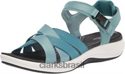 Clarks mulheres clarks combi têxtil azul-petróleo feminino mira maré sandália plana RJZRN1147 teal combi têxtil