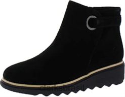 Clarks mulheres Clarks de camurça preta botas femininas sharon primavera de couro com bico fechado RJZRN163 Camurça preta
