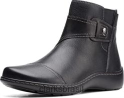 Clarks mulheres Clarks feminino cora tropic couro botins metálicos couro preto RJZRN1682 couro preto