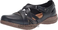 Clarks mulheres Clarks feminino roseville step mary jane couro azul marinho RJZRN2858 couro marinho