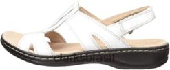 Clarks mulheres Clarks Leisa Skip Sandália Feminina De Couro Branco RJZRN57 couro branco