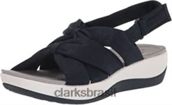 Clarks mulheres Clarks Navy Textil Feminino Arla Meg Sandália Plana RJZRN881 têxtil da marinha
