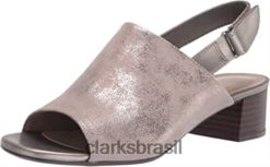 Clarks mulheres Clarks Pewter Textil Feminino Elisa Lyndsey Sandália De Salto RJZRN1233 têxtil de estanho