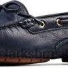 Clarks mulheres Clarks sapatos de barco femininos de couro marinho c mocc RJZRN713 couro marinho