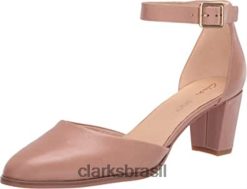 Clarks mulheres Clarks sapatos femininos kayl60 com alça de couro praliné RJZRN610 couro praliné