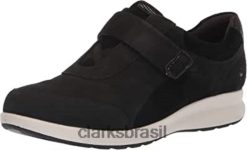 Clarks mulheres Clarks tênis feminino un adorno lo cano baixo combinação de camurça nobuck preta RJZRN378 combinação de camurça nobuck preto