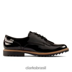 Clarks mulheres griff preto patenteado mabel clarks RJZRN3876 patente preta