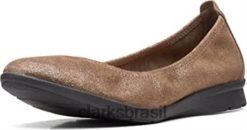 Clarks mulheres Jenette Easy Ballet Flat Clarks Estanho Metálico Camurça Feminina RJZRN53