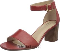 Clarks mulheres jocelynne cam pump feminino clarks couro vermelho RJZRN2797 couro vermelho