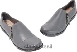 Clarks mulheres Mocassim Clarks Feminino Ashland Palm Couro Cinza RJZRN2417