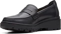 Clarks mulheres mocassim feminino calla easy flat clarks couro preto RJZRN109 couro preto