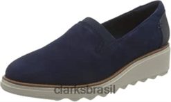 Clarks mulheres mocassim feminino sharon dolly clarks camurça azul escuro RJZRN343 camurça azul escuro