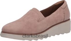 Clarks mulheres mocassim feminino sharon dolly clarks camurça rosa empoeirado RJZRN1351 camurça rosa empoeirada