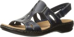 Clarks mulheres sandália clarks feminina leisa lakelyn em couro azul marinho RJZRN1867 couro marinho