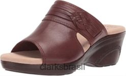 Clarks mulheres sandália clarks feminina lynette trudie mahoga ny couro RJZRN2834 couro de mogno