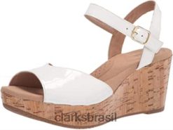 Clarks mulheres sandália feminina annadel mystic cunha branca patente sintética clarks RJZRN1502 branco patente sintético