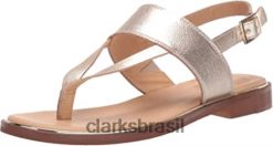 Clarks mulheres sandália feminina clarks champagne couro opala ellis RJZRN2073 couro champanhe
