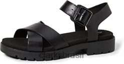 Clarks mulheres sandália feminina com alça orinoco preta clarks RJZRN2702 couro preto couro preto