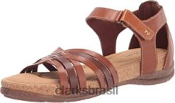 Clarks mulheres sandália feminina de couro marrom roseville cove clarks RJZRN1588 couro bronzeado