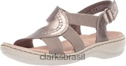 Clarks mulheres sandália feminina leisa joy estanho couro metálico têxtil clarks RJZRN1430 estanho metálico em couro têxtil