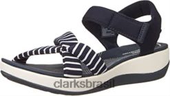 Clarks mulheres sandália rasteira arla gracie feminina clarks azul marinho têxtil RJZRN1359 tecido branco marinho