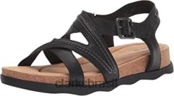 Clarks mulheres sandália rasteira brynn ave feminina de couro preto clarks RJZRN1292 couro preto