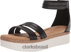 Clarks mulheres sandália rasteira lana glide feminina clarks couro preto RJZRN2789 couro preto