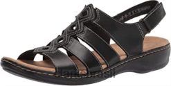 Clarks mulheres sandália rasteira leisa rubi feminina couro preto clarks RJZRN1174 couro preto