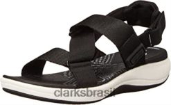 Clarks mulheres sandália rasteira mira sun feminina em tecido preto clarks RJZRN1596