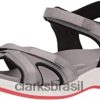 Clarks mulheres sandália rasteira solan drift feminina clarks couro camurça cinza RJZRN2775 couro camurça cinza