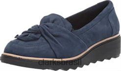 Clarks mulheres sapato clarks feminino sharon dasher em camurça azul marinho RJZRN291
