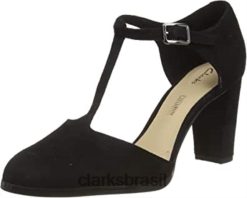 Clarks mulheres sapato feminino kayl85 tbar t-bar de camurça preta clarks RJZRN444 Camurça preta