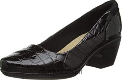 Clarks mulheres sapato social Clarks Black Croc feminino emily alexa uniforme RJZRN2129 crocodilo preto