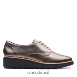Clarks mulheres seixo metálico couro clarks sharon noel RJZRN4024 couro metálico seixo