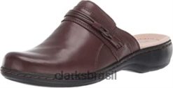 Clarks mulheres tamanco clarks feminino de couro marrom escuro Leisa Clover RJZRN2152 couro marrom escuro