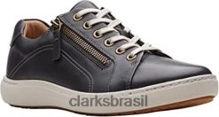 Clarks mulheres tênis clarks feminino de couro preto com renda nalle RJZRN2193