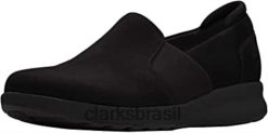 Clarks mulheres tênis clarks feminino de couro preto un adorn RJZRN224 couro preto