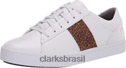 Clarks mulheres tênis clarks feminino pawley rilee branco couro/leopardo combi RJZRN2778