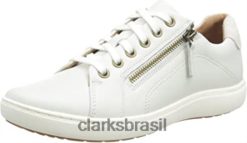 Clarks mulheres tênis nalle lace feminino couro branco clarks RJZRN2676 couro branco